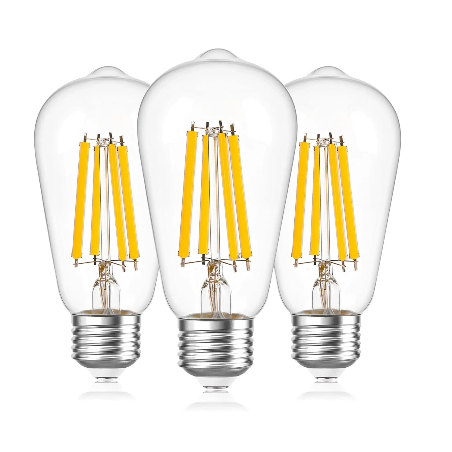 Vintage Style Dimmable E27 Filament Light Bulbs - Set of 3, Warm White 2700K, 1521 Lumens, 12W 220V-240V ST58 Bulbs, Equivalent 