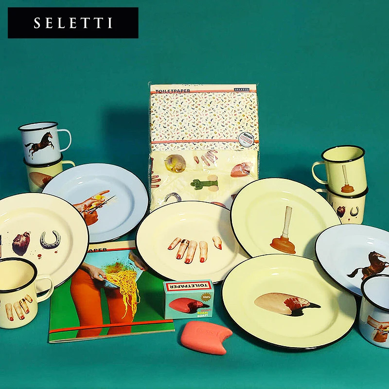 

Seletti Enamel Dinner Plate Decorative Fruit Dert Breakfast Tray Retro Sle round ape Cerc Material European Iuence