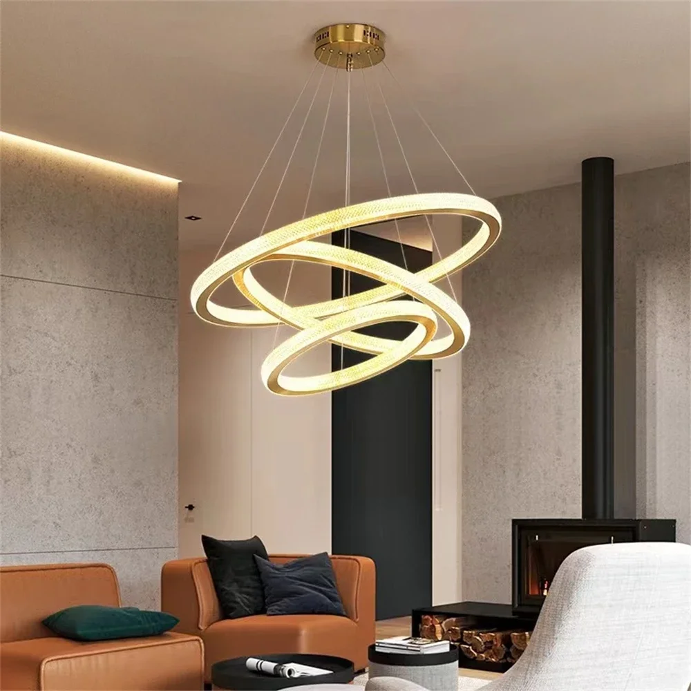 Imagem -04 - Modern Led Circular Chandelier Teto Light Anéis Ajustáveis Pendurado Pingente Iluminação para Sala de Estar Quarto Escada Lâmpada de Ouro