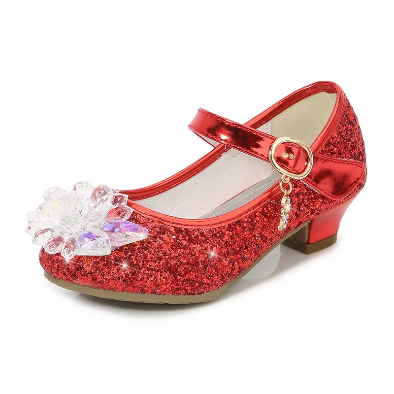 Scarpe in pelle per bambini strass di lusso dolce ragazza scarpe da principessa primavera autunno paillettes bambini scarpe causali con tacco alto