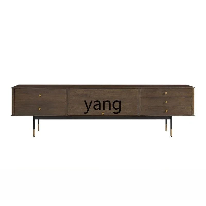 LH  medieval retro solid wood TV cabinet small apartment walnut color modern and simple