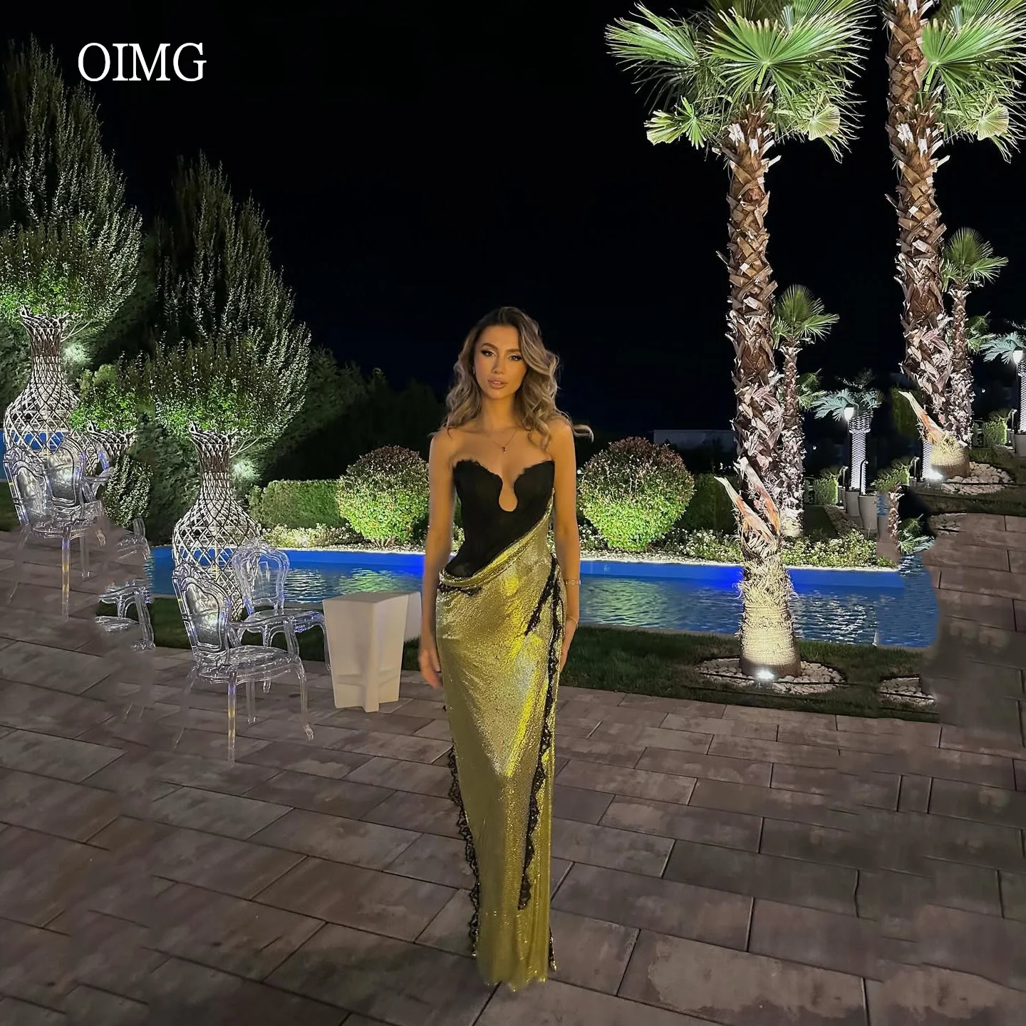 

OIMG Curve-hugging Mermaid Prom Gowns Sleeveless Formal Party Gown Floor Length Evening Dress vestidos de festa Customized