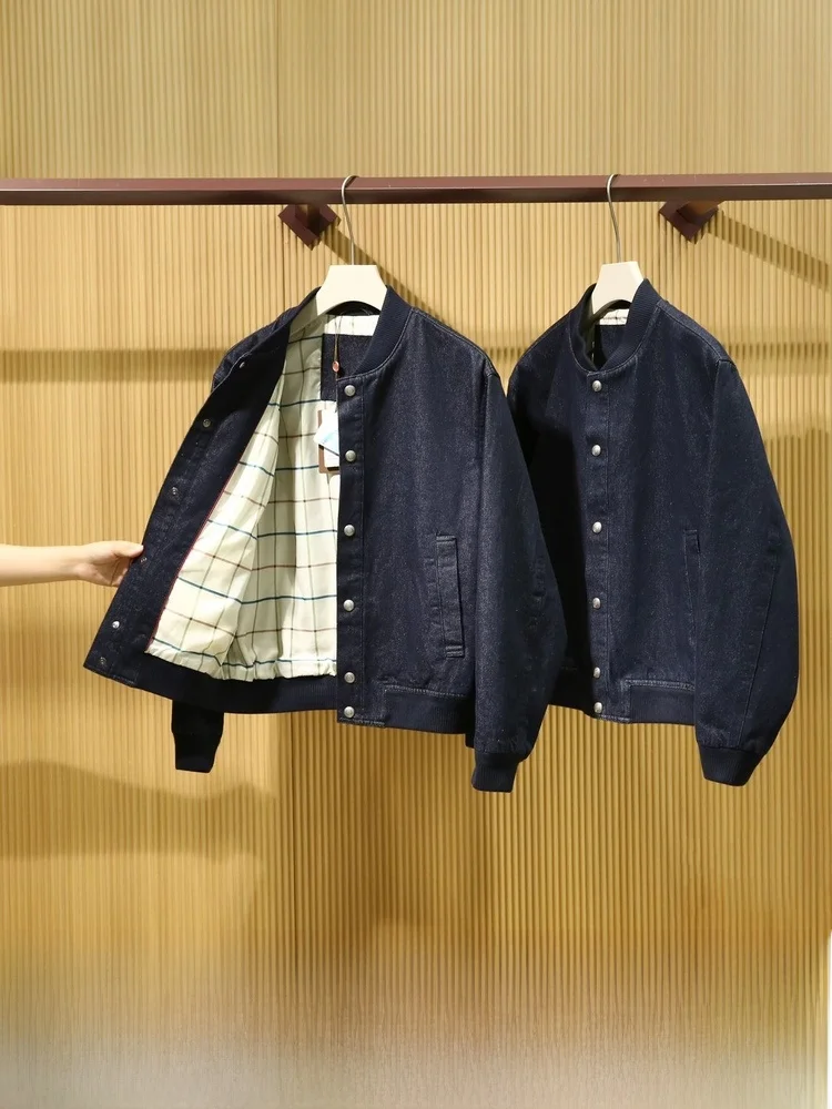 

Cleanfit Denim Jaet Vintage Flight Suit Outerwear Luxury Italian Sle Men's Stand Fit Long Sve Baseball Collar Jaet