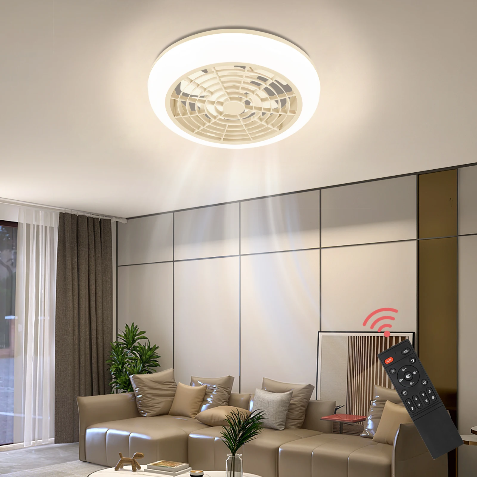 

Bymaocar Smart Ceiling Fan Fans With Lights Remote Control Bedroom Decor Ventilator Lamp 45cm Invisible Blades Acrylic Lampshade