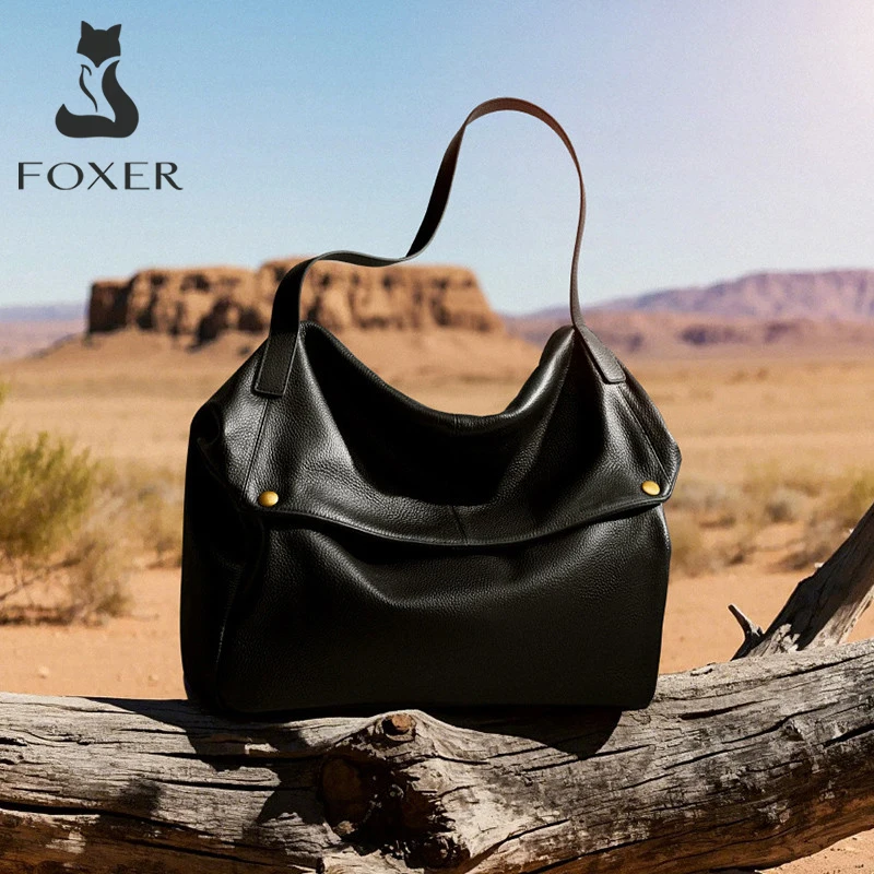

FOXER Genuine Leather Shoulder Bag for Women Large Capacity Handbag Female Casual Tote Bag Computer Bag Crossbody Purse as Gift