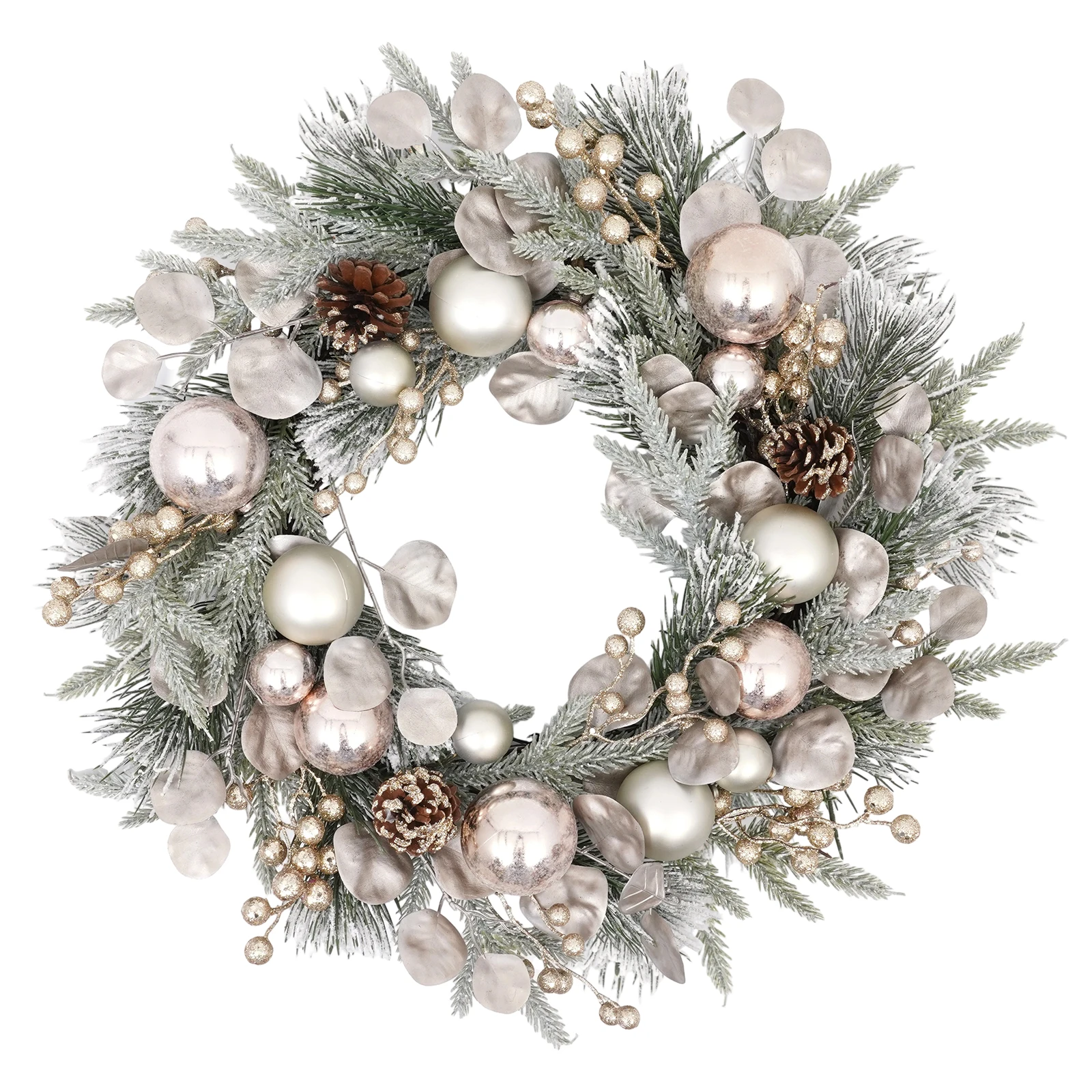 

Artificial Christmas Wreath with Mixed Pine & Shatterproof Balls, Outdoor/Indoor Front Door Holiday Decoration for Home