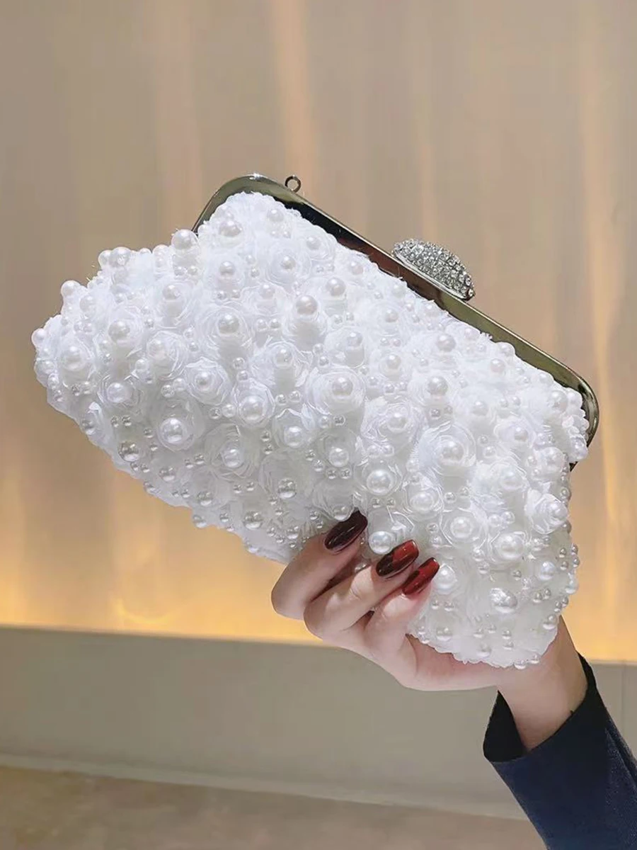 Pearl Clutch Beaded Evening Bag Women\'s Handbag Flower Dinner Bag For Socialite Wedding Bride Bridesmaid Party Purse