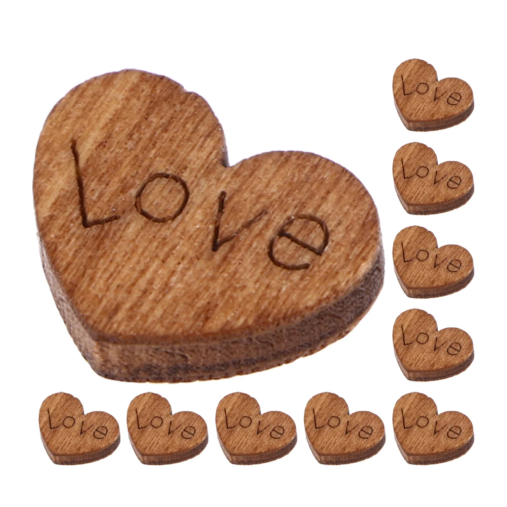 

100 Pcs Heart-shaped Wooden Confetti Child Nail Gems Shirt Buttons Bamboo Love Decoration