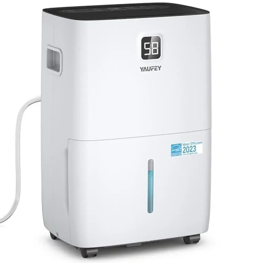 Energy Star 80 Pints مزيل الرطوبة الذكي للطابق السفلي المنزلي 5000 مربع. تتضمن خرطوم تصريف تغطية قدم 3 إعدادات لسرعة الرياح الذكية