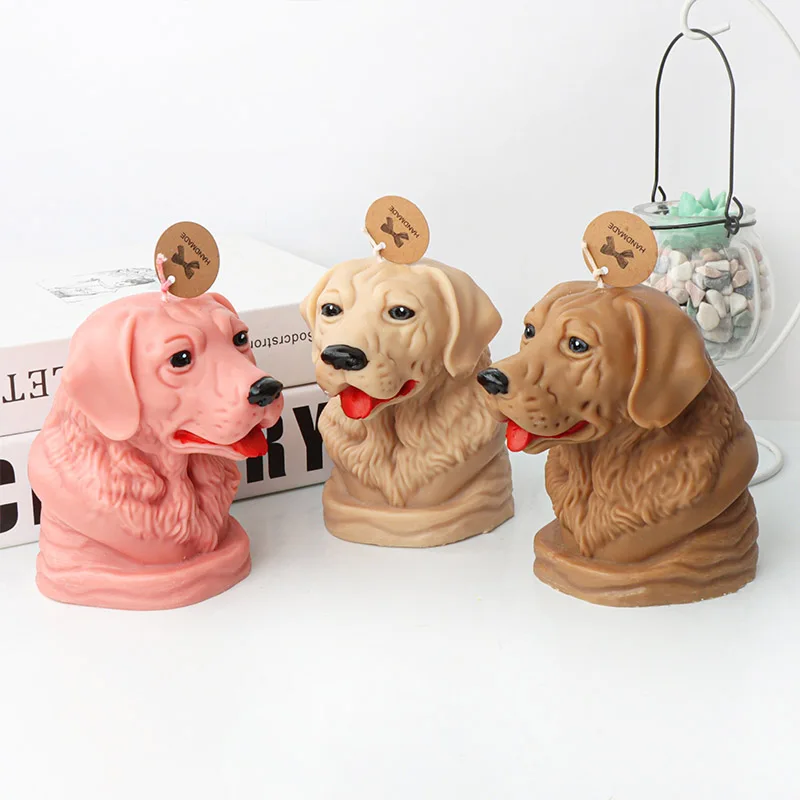 3D Pet Dog Golden Retriever Candle Silicone Mold Cute Dog\'s Head Portrait Gypsum Candle Making Mould Dog Lovers Craft Decor Gift