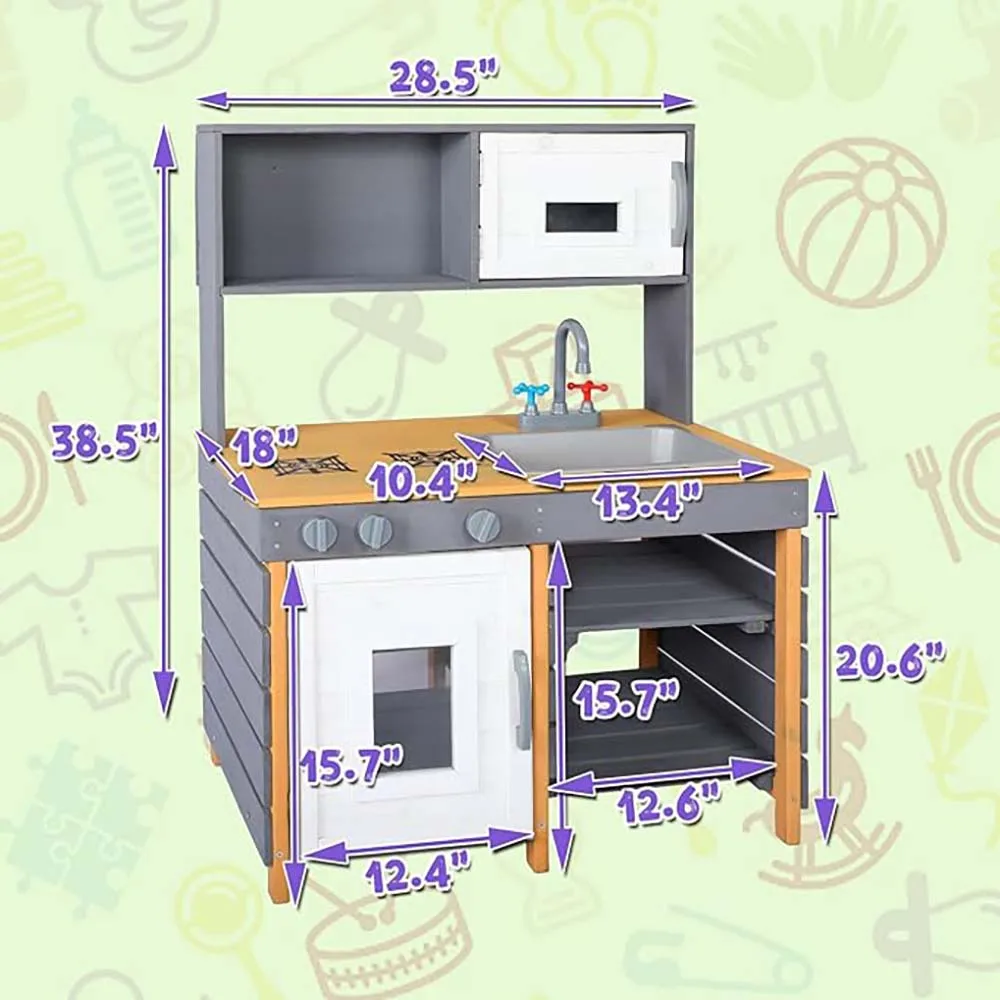 Ensemble de jeu de cuisine en boue extérieur, cuisine de jeu de simulation en bois avec boîte à eau, F2, cuisinière, évier de jeu, étagères de rangement, Backya