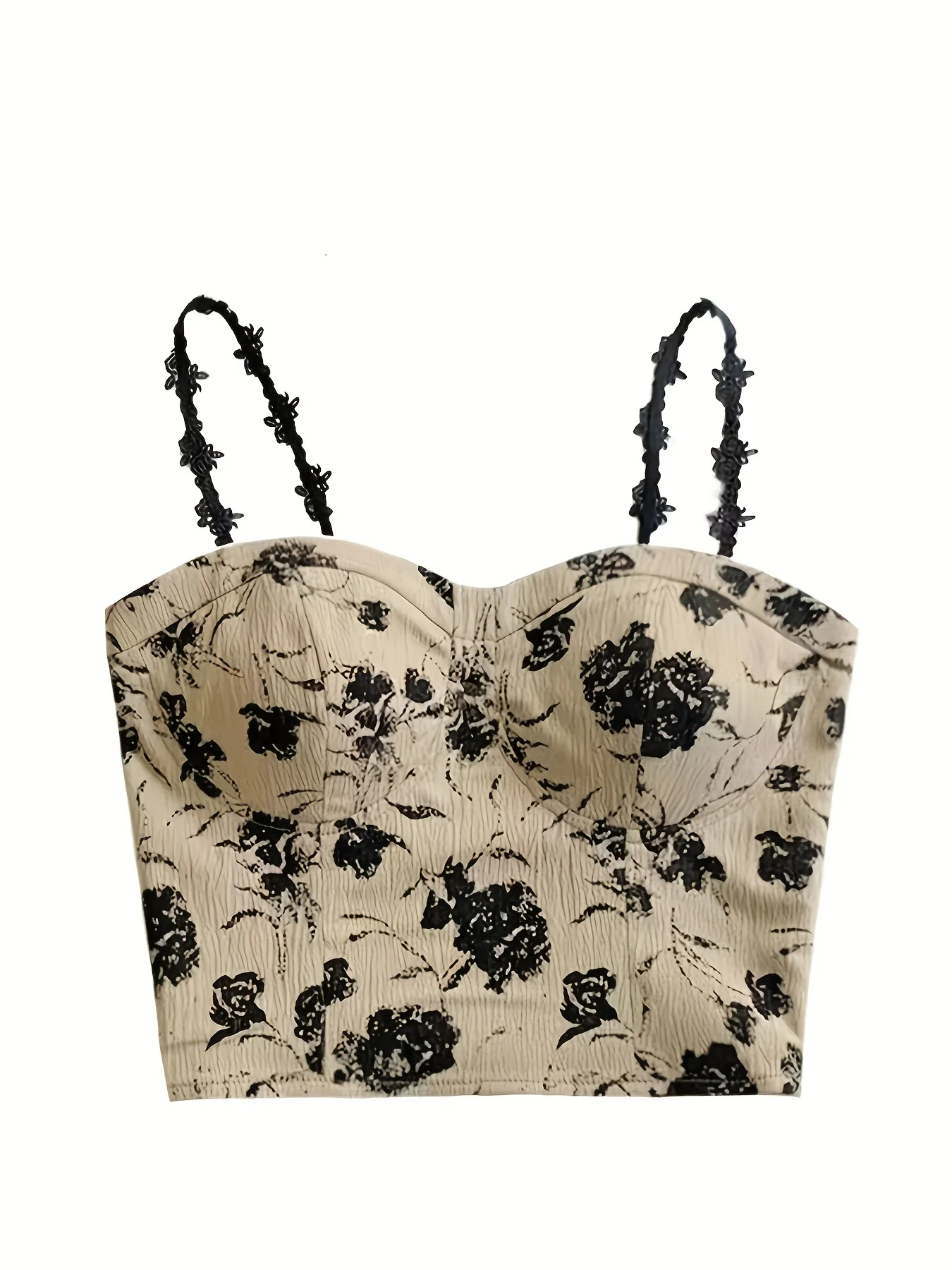 French retro rose floral small sling inner wear outer wear design sense beautiful back niche short top with chest pad tween bra