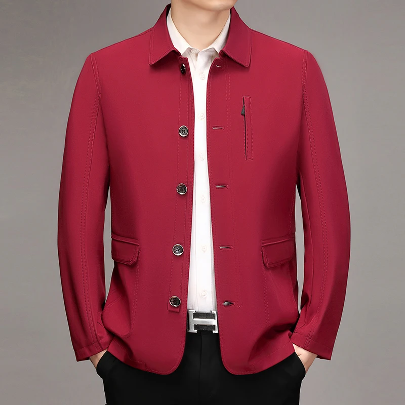 

Spring Autumn Men's Jacket, Middle Age & Senior Casual Button Down Coat, Lightweight Stand Collar Outerwear for Daily Use Men
