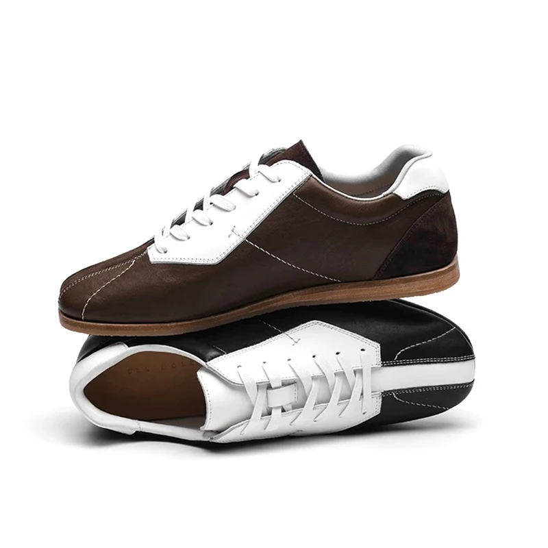 

New top layer cowhide British style German training shoes for men height increasing thick soled casual sports board shoes