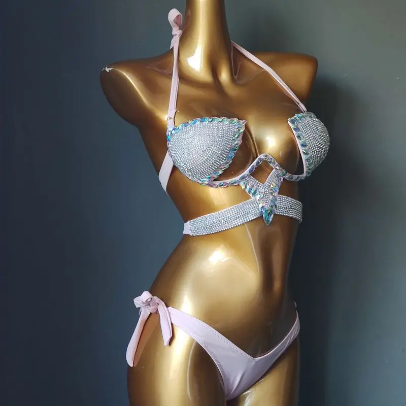 Imagem -04 - Estilo Diamante Biquíni Lantejoulas Brilhante Maiô Europeu Estilo Americano Cintura Alta Sexy Push up Bikini Nightclub Roupas 2023 Novo