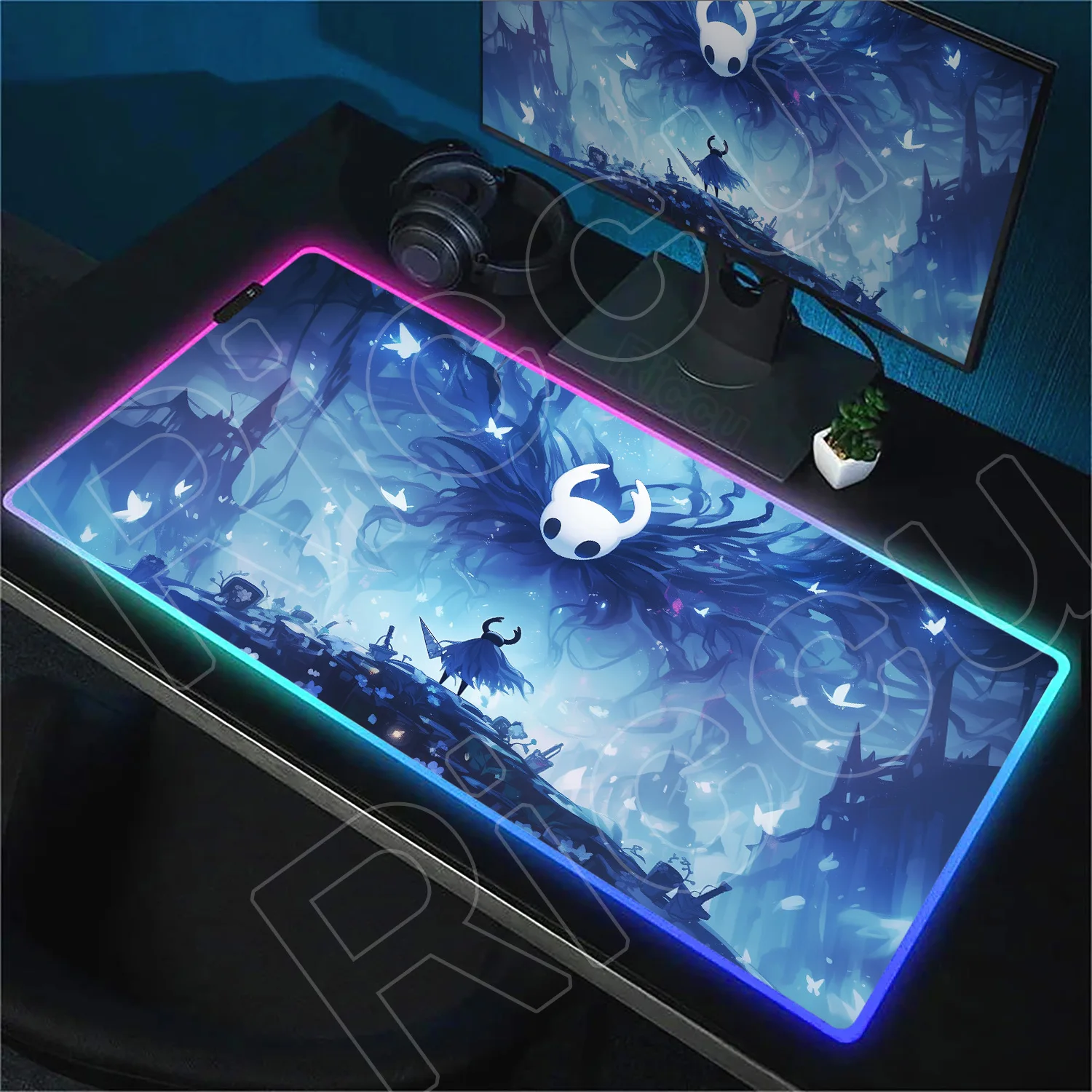 

900x400mm Hollow Knights Gamer RGB Mousepad Large LED Gaming Mice Mat Computer Non-slip Table Pad Office Keyboard With Backlight