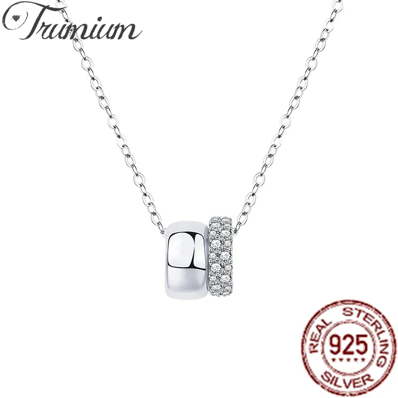

Trumium s925 стерлингового серебра двойной круг муассанит ожерелье простой женский и мужской кулон высокого качества цепочка на ключицу колье
