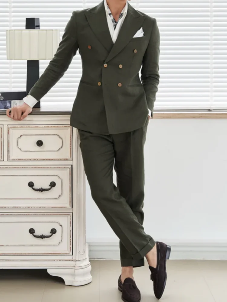Men Slim‑Fit Double‑Breasted Blazer Peak‑Lapel for Office Daily Wedding Banquet Occasions