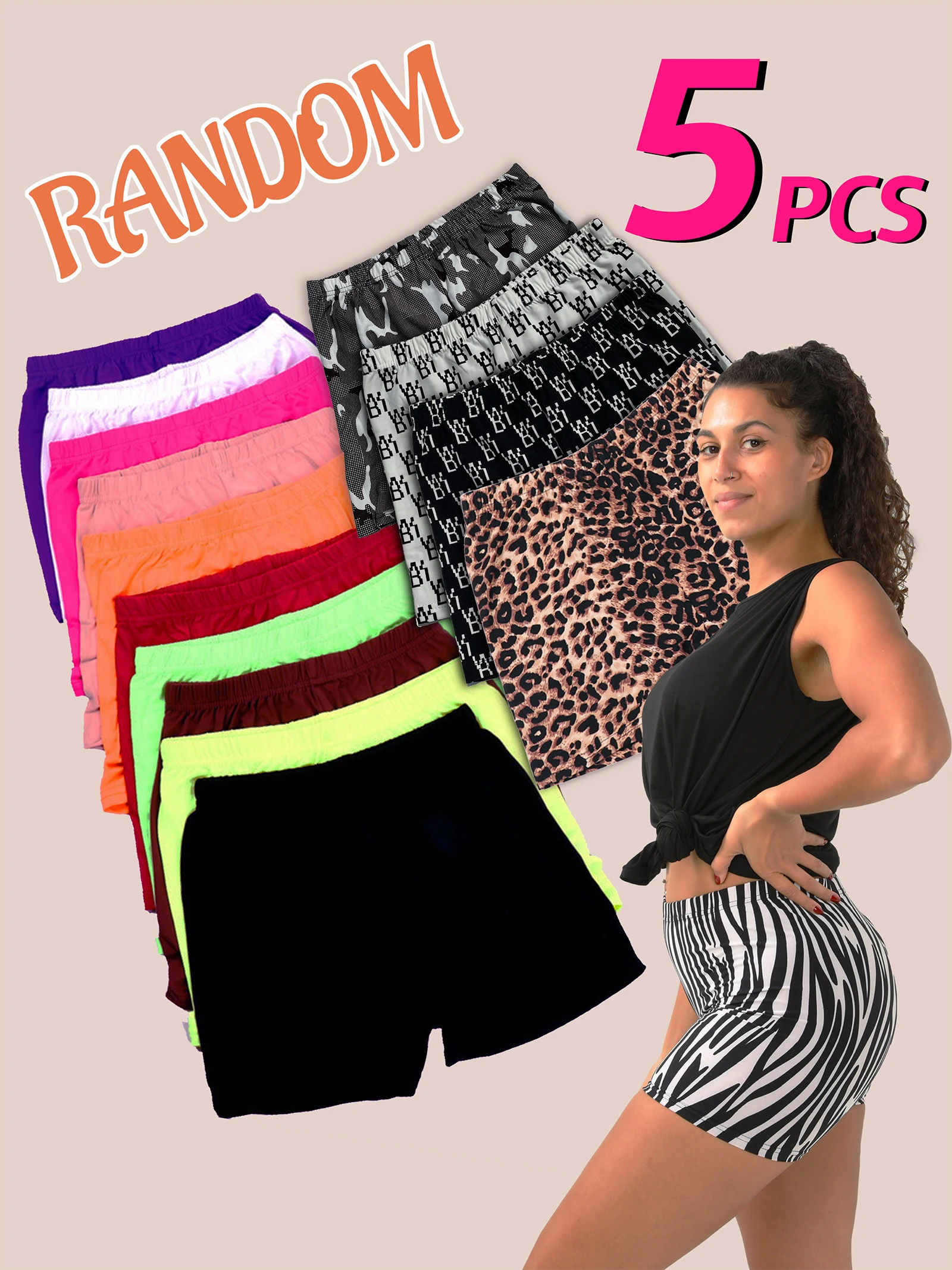 

Женские летние шорты-велосипедки, 5 случайных цветов, эластичные короткие леггинсы, микс цветов, случайный выбор шорт для женщин