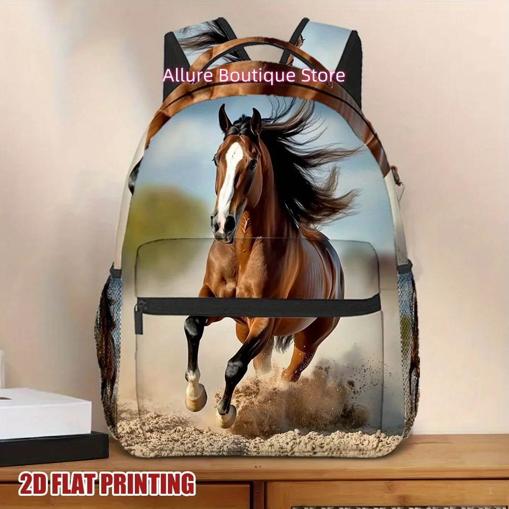 1pc Galloping Stallion Backpack - Lightweight, Zipper Closure, Trendy Horse Design with Black Straps, Perfect for School, Work,