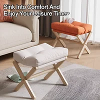 Solid Wood Shoe Changing Stool Footstool Sofa Rest Footstool, Folding Low Stool for The Entryway, Cotton-filled Cushion Stool 3