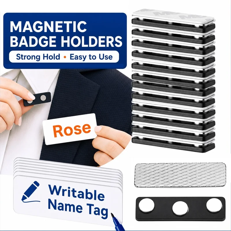 Strong Magnetic Name Badge Holders with Clip Metal Magnetic Fastener Kit ID Cards Tags for Office Durable Name Display Holder