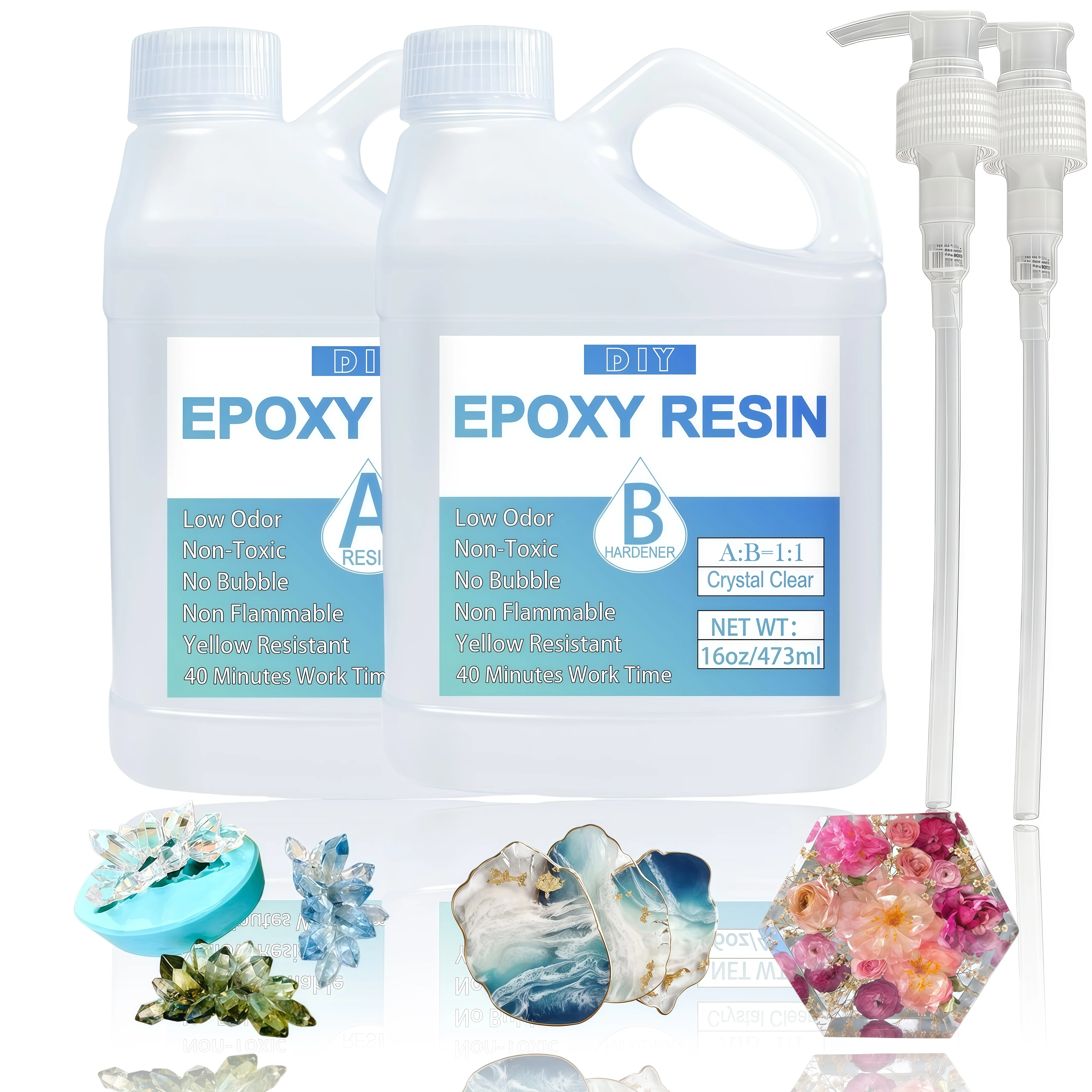 Super Clear Epoxy Resin Kit - No Bubble Fast Cure, High Gloss Art Resin with Low Odor, Crystal Clear Liquid for Jewelry Making