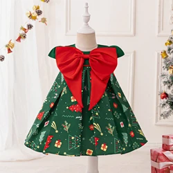 Big Red Bow Christmas Party Girls Dress Carnival Halloween Costume Xmas Tree Candy Birthday Wedding Princess Dress Kids Clothing