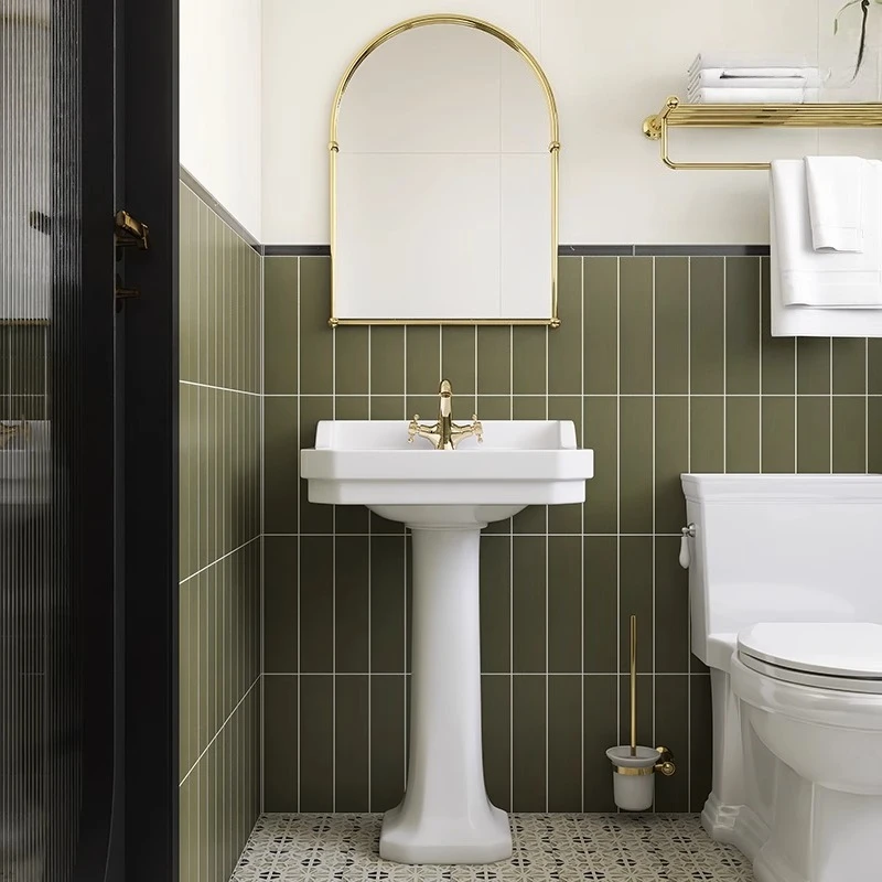 

French retro column washbasin small apartment bathroom column basin integrated floor ceramic balcony washbasin