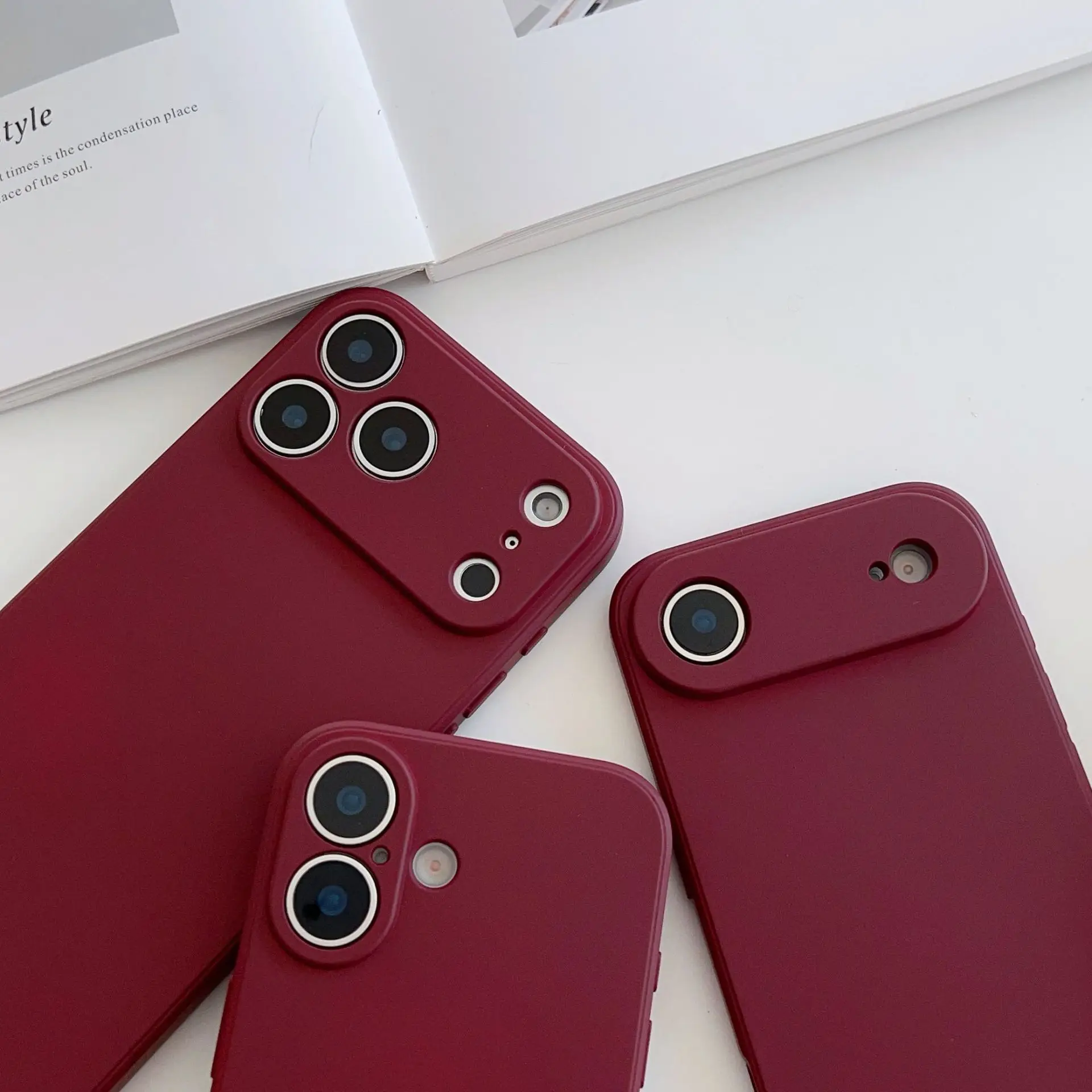 

Wine Red Liquid Silicone Protective Case for iPhone 11-17 Simple Stylish Drop-Proof Non-SlipGrip Compatible with Multiple Models