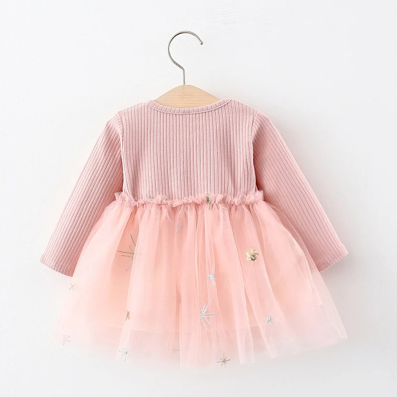 New Girls\' Dress Autumn and Winter Children\'s Long sleeved Big Bow Round Neck Knitted Spliced Sequin Mesh Fluffy Dress