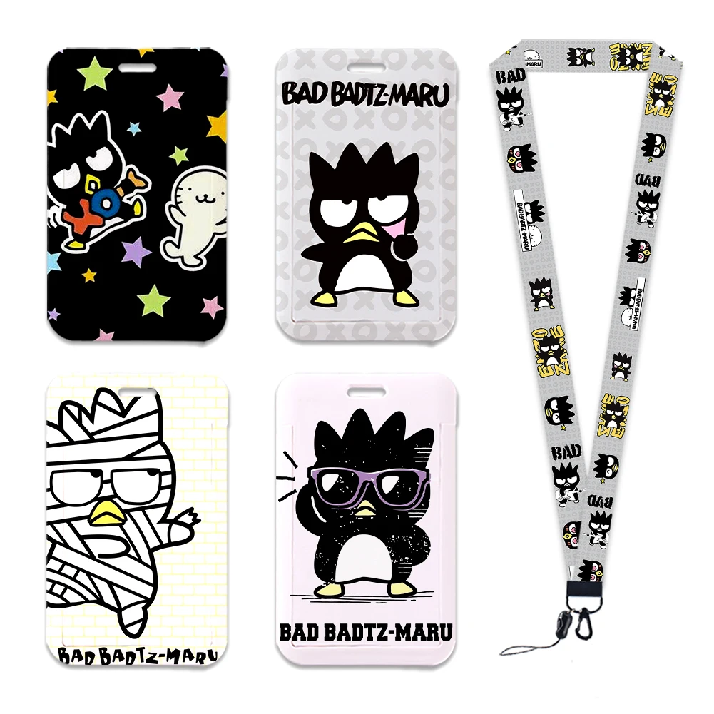 Sanrio BADTZ-MARU Cartoon Cool Card Holder ID Card Pass Hang Rope Lanyard Cute Badge Holder Student Kids Accessories Gifts