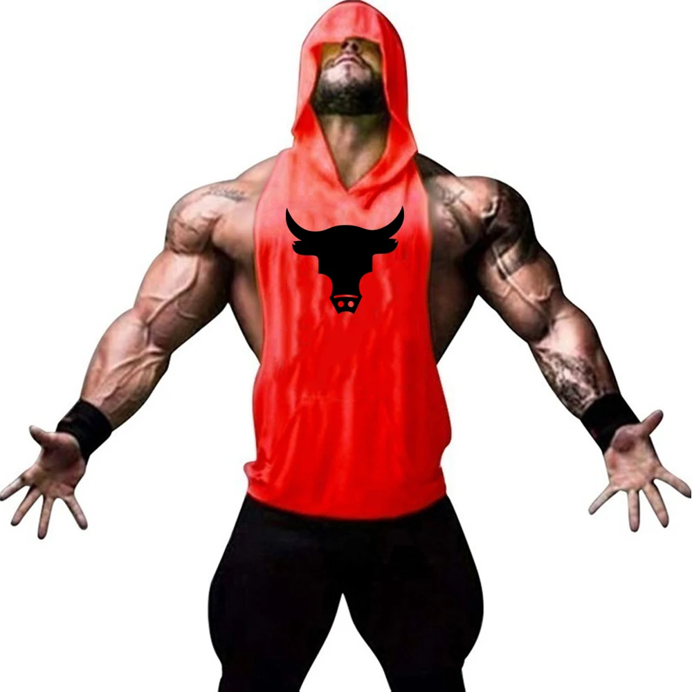 Summer Hooded Gym Stringer Tank Top Men Cotton Clothing Bodybuilding Sleeveless Shirt Fitness Vest Muscle Singlets Workout Tank