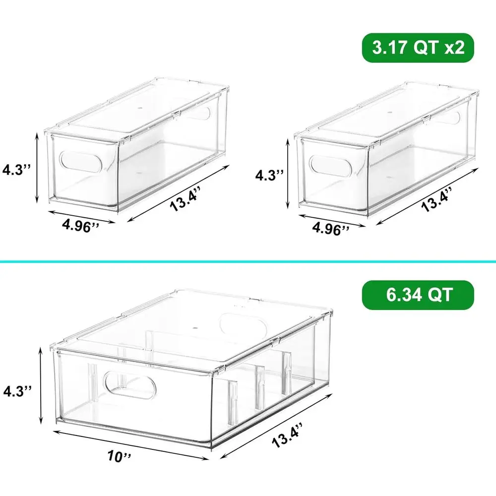 Штабелируемые прозрачные ящики для холодильника, хранилище без BPA для холодильника, морозильной камеры, кладовой и организации туалетного столика