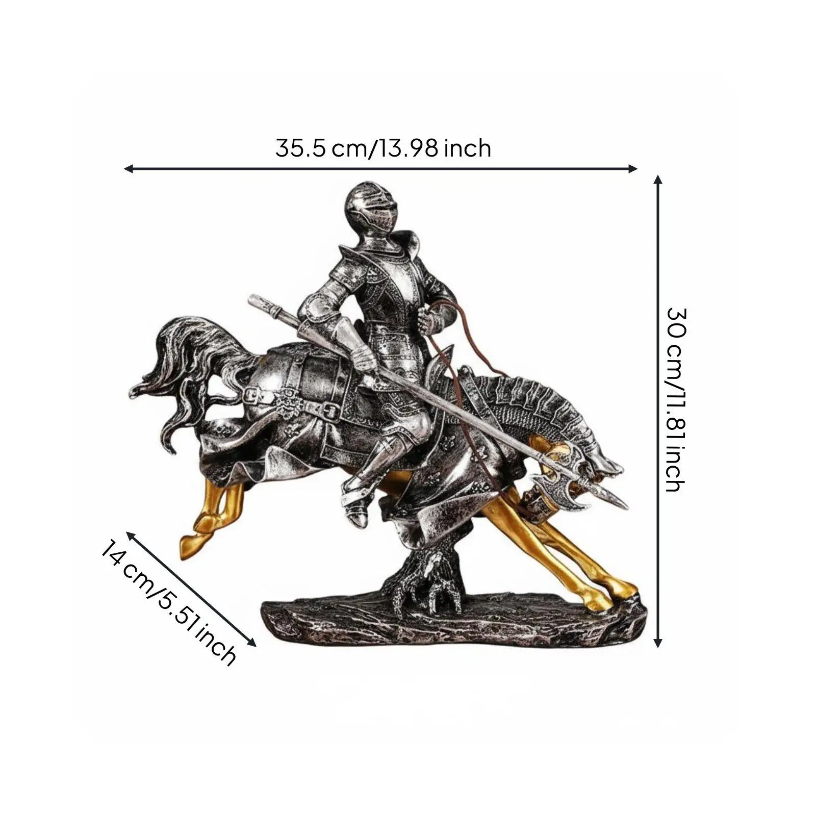 Antique Knight on Horse Resin Figurine Sculpture for Bar Cabinet Office Desk Home Decor Vintage Art Gift