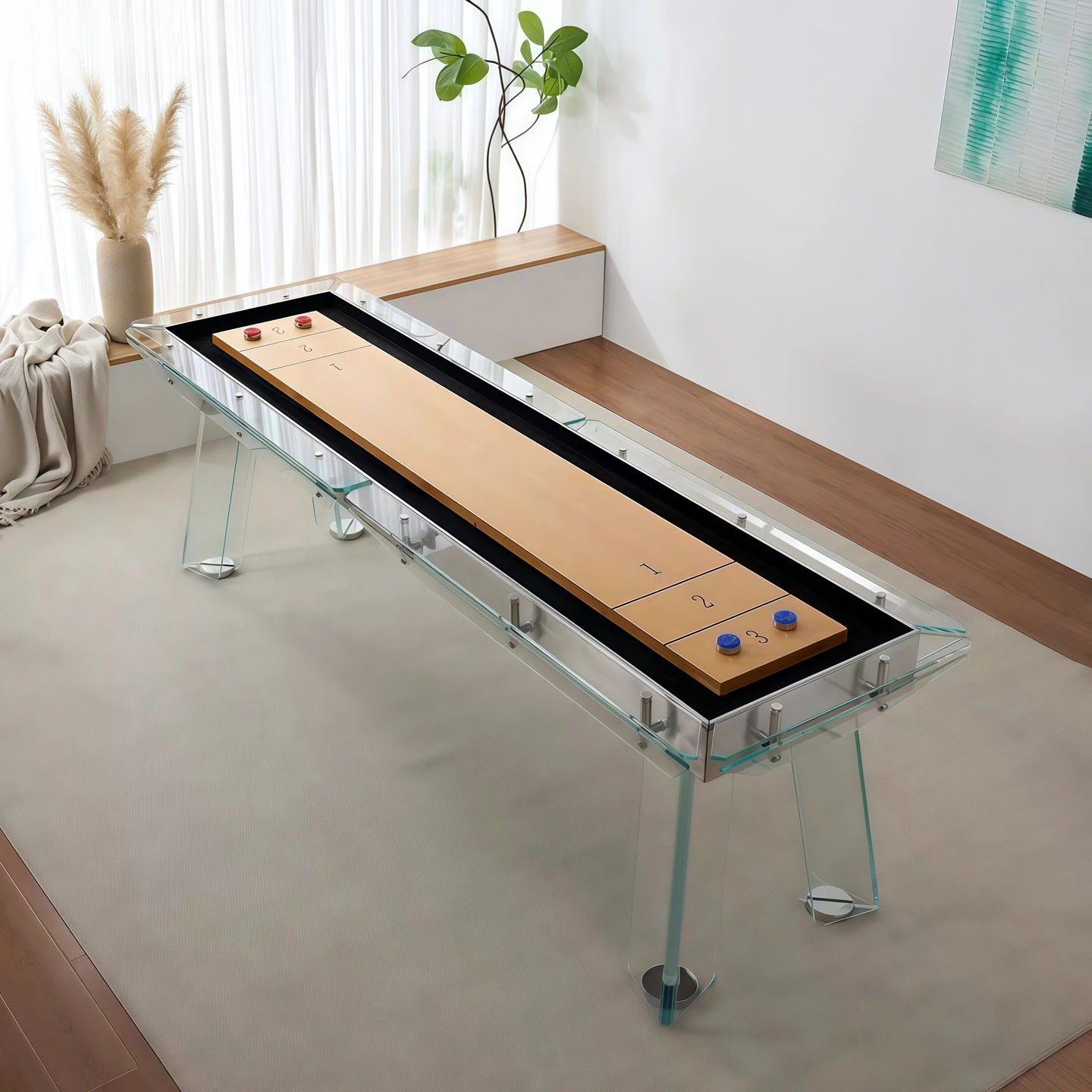 Crystal tempered glass, ball table Villa household shuffleboard table Double sand arc table