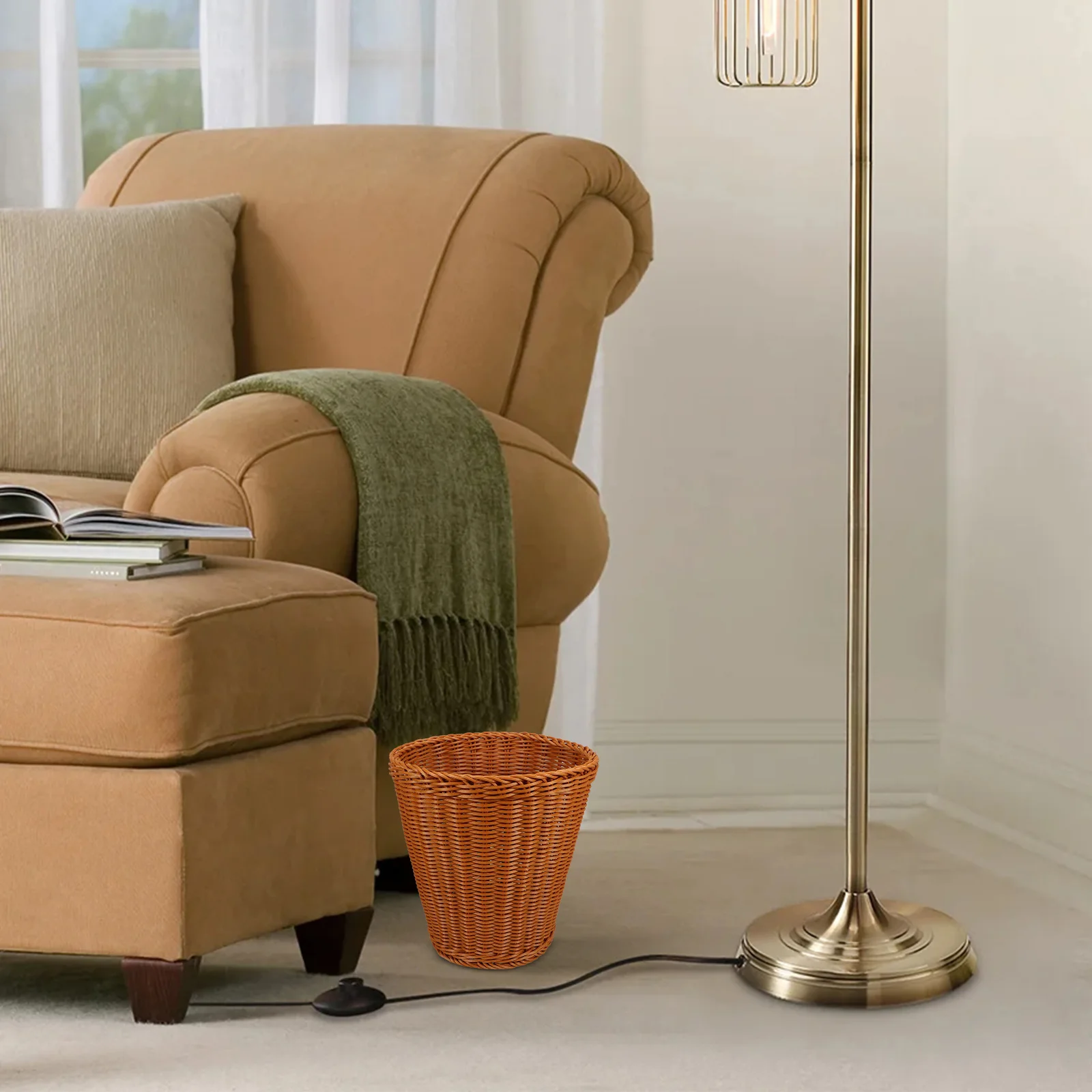 

Rattan Imitation Woven Basket Lid Sundries Finishing Laundry Holder Creative Home Decor Reusable Natural Look Waste