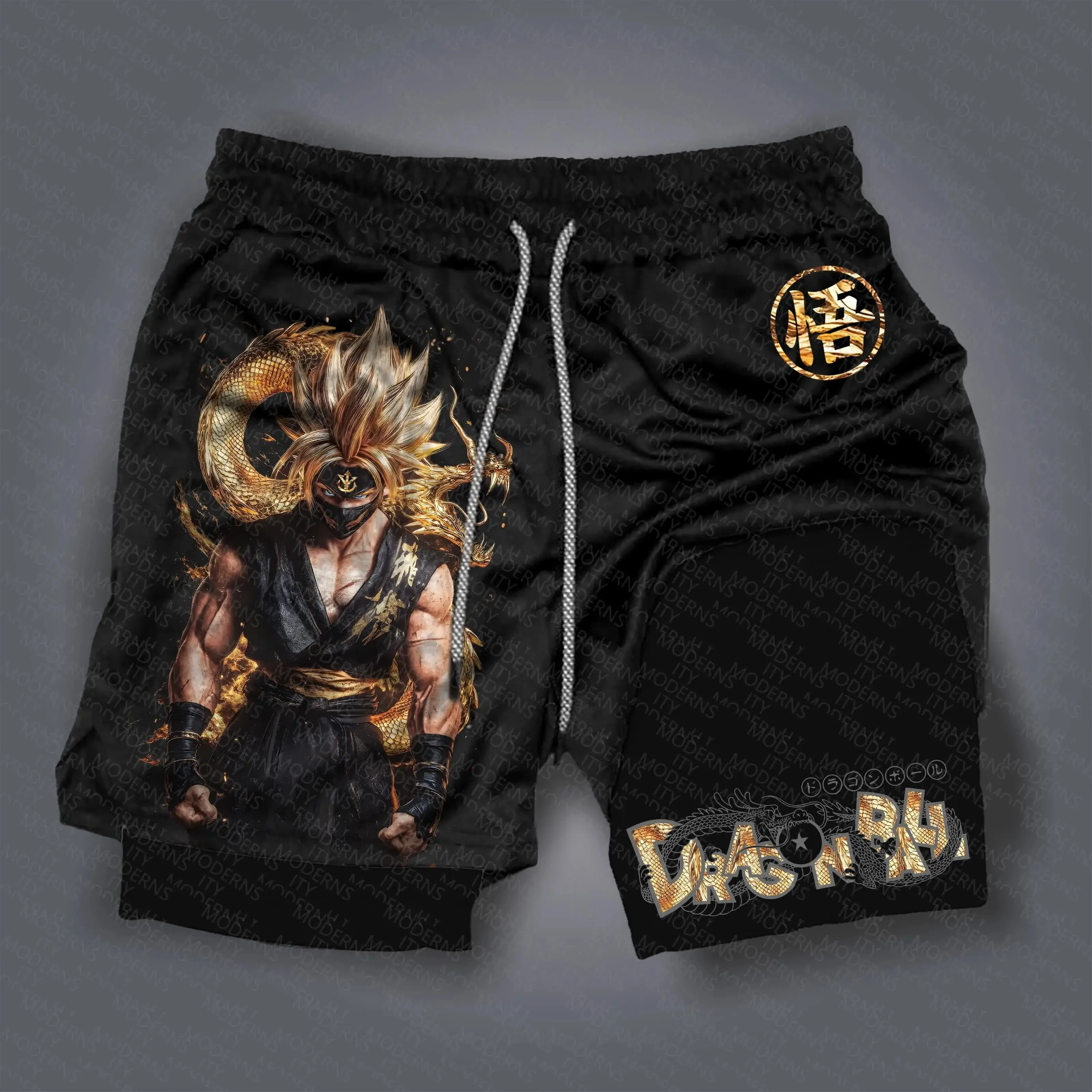 Anime-sportshorts uit 2025 - Gelicentieerde Dragon Ball Z Goku dubbellaagse shorts, comfortabel voor trainings- en vrijetijdsactiviteiten