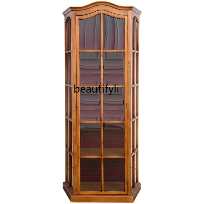 

Middle Ancient Solid Wood Display Cabinet Living Room Decoration Glass Storage Wine Cabinet against the Wall