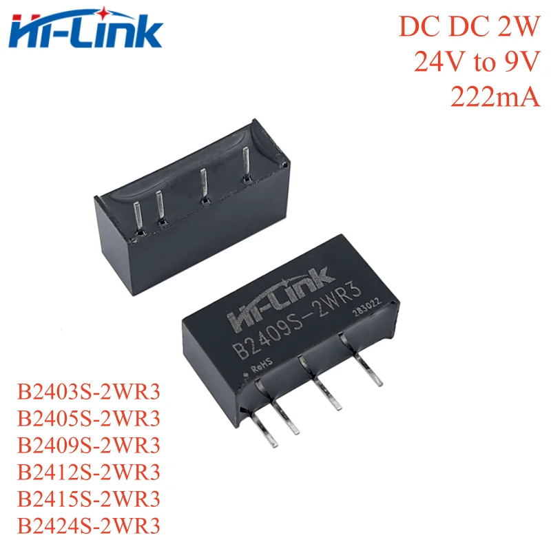 2pcs/lot Hi-Link B2409S-2WR3 DC 24V to DC 9V 222mA 2W Isolated Power Module DC DC Boost Converter B2409S mini power supply CE