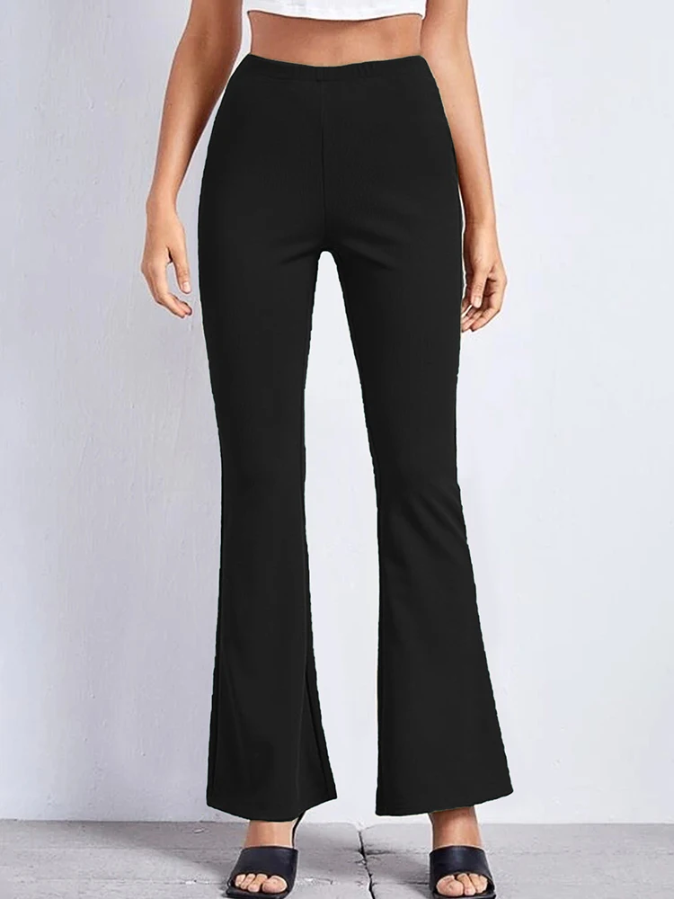 Pantaloni svasati a vita alta estivi tinta unita casual streetwear femminile Nuovi pantaloni da yoga Fondo elegante nero da donna elastico