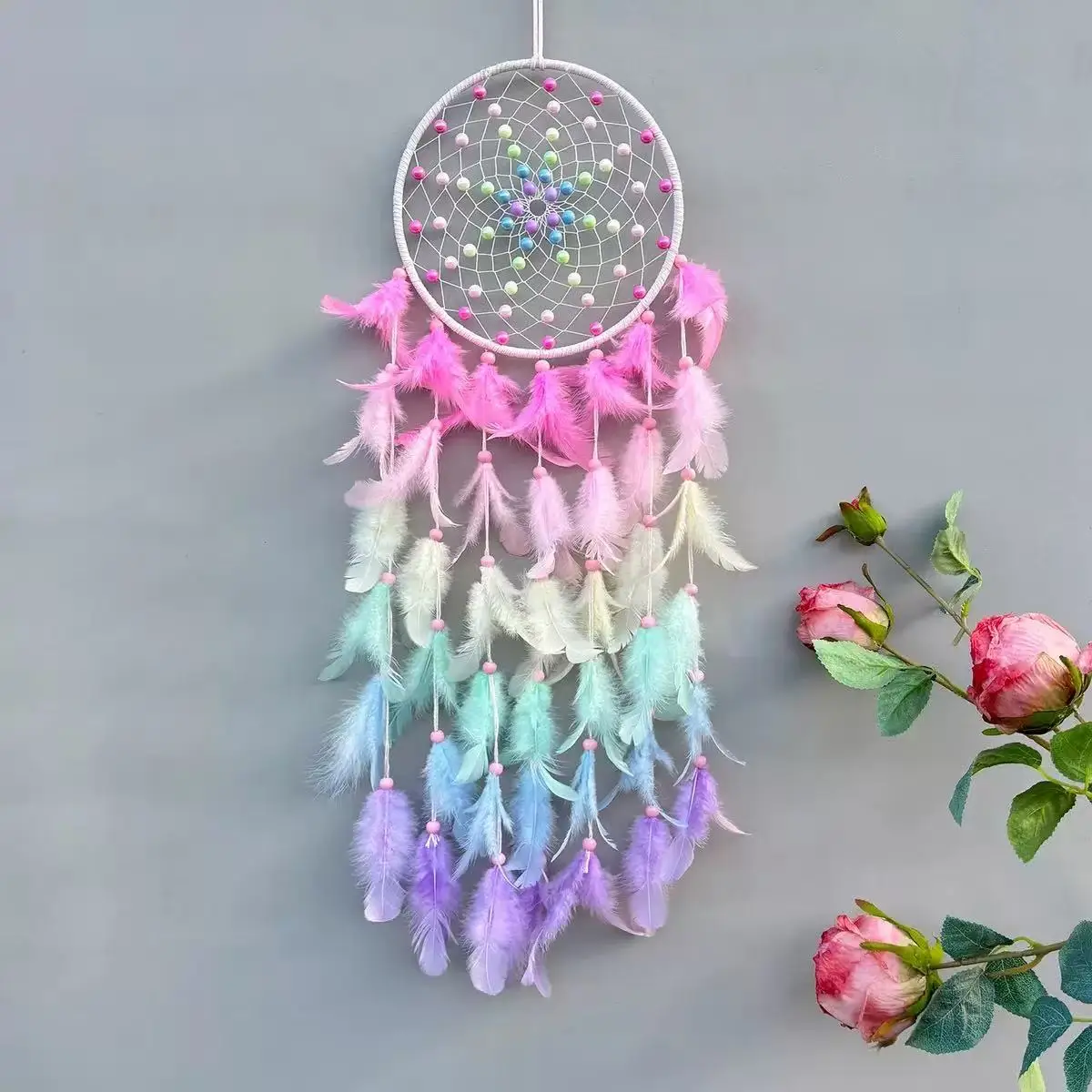 Creative Colorful Feathers Dream Catcher Large Wall Hangings Decorations Window Pendants Wind Chimes For Girls Birthday Gifts