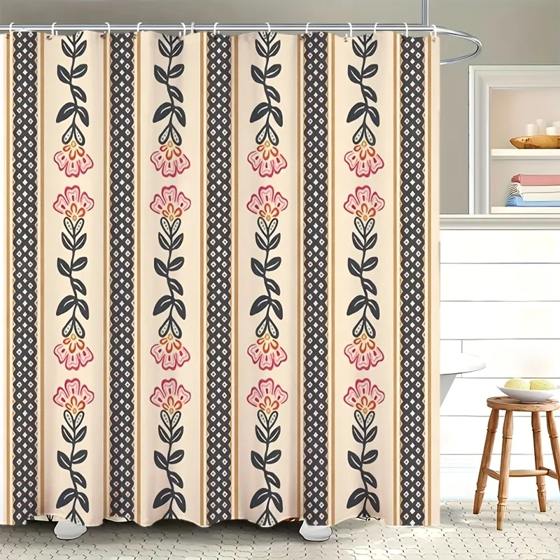 

Floral Boho Shower Curtain Beige Pink Cottage Style Bathroom Decor Water Curtain 70.8x70.8 Inch