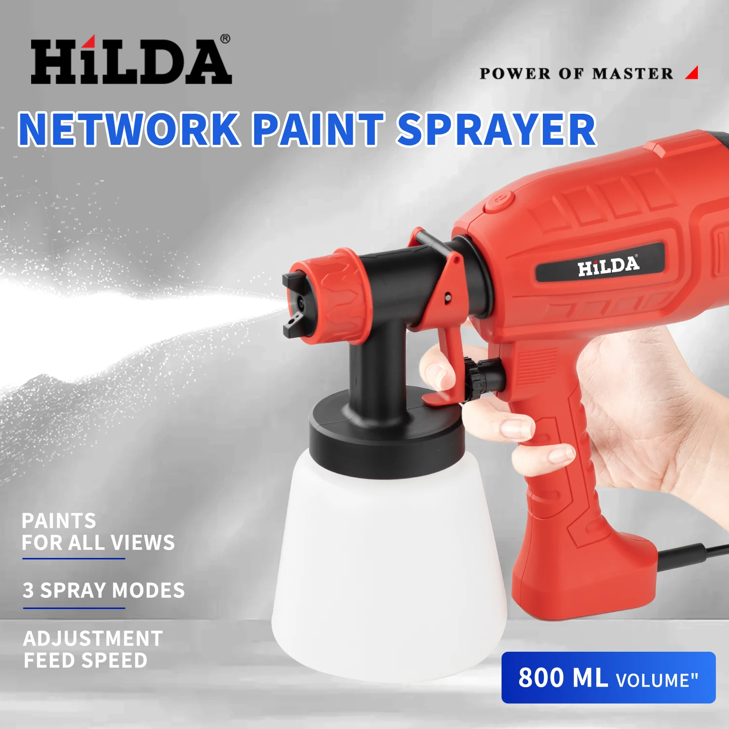 HILDA 800ML Electric Spray Gun High Power Tools Paint Sprayer Auto Household Red Electric Spray Gun