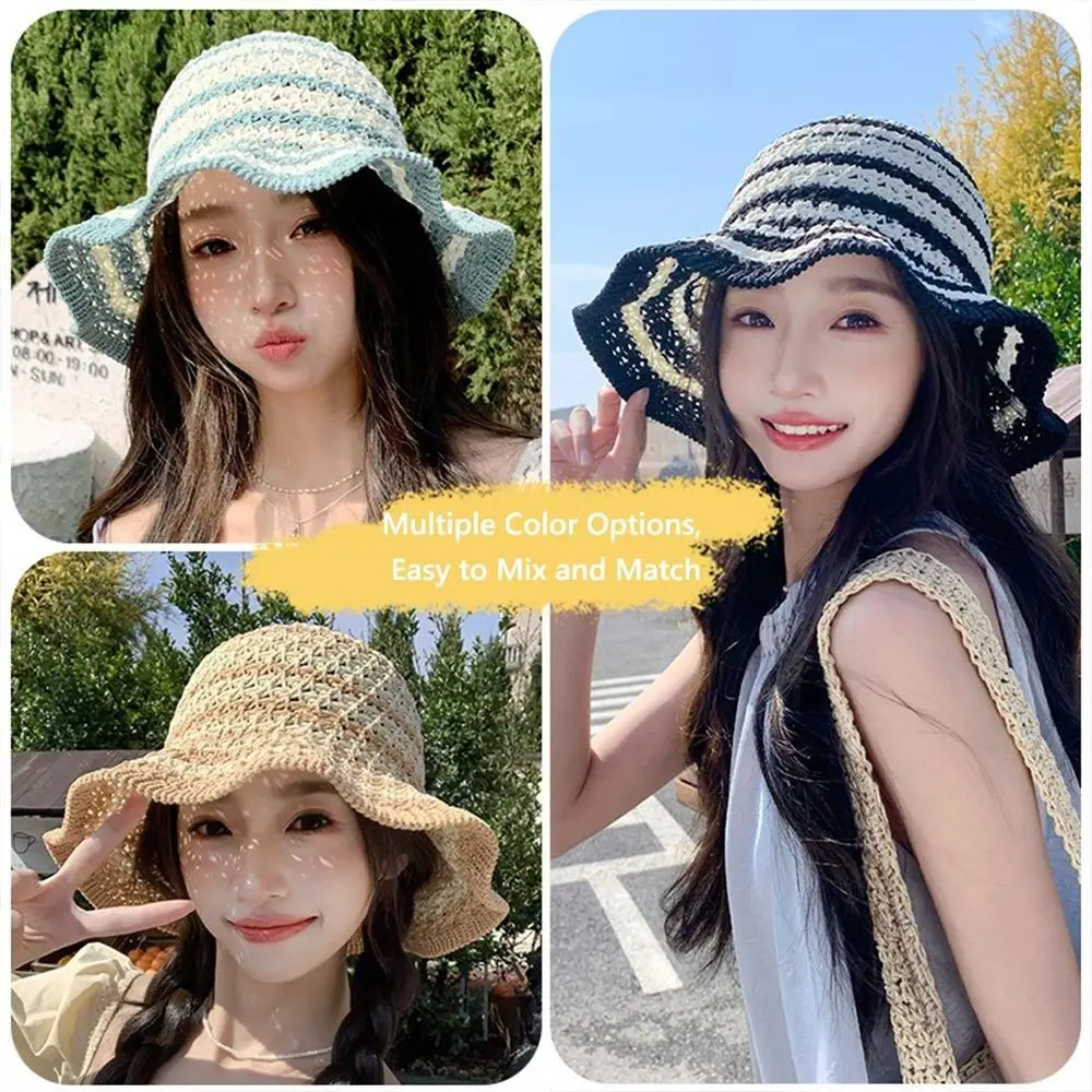 

New Wavy Brim Bucket Hat for Women Sweet Breathable UV Protection Sun Hat Foldable Outdoor Travel Fisherman Hat