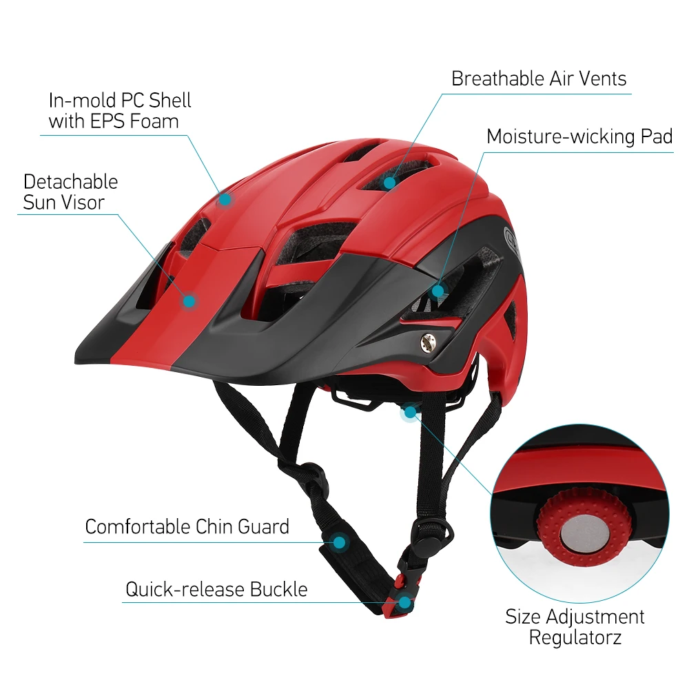 리사다 경량 자전거 헬멧 탈부착 가능한 바이저 포함 산악 자전거 스포츠 안전 보호 헬멧 16개 통풍구