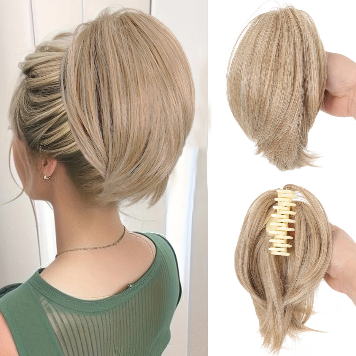 Peluca de cola de caballo sintética con Clip para mujer, accesorios para el cabello, extensión de cola de caballo lisa y rizada corta