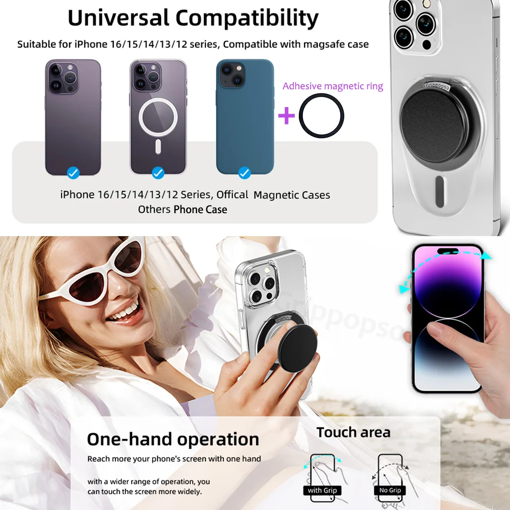 Grippopso Universal for MagSafe Phone Grip Socket New Adjustable Stand with 3000G Soft Silicone Magnetic Grip for iPhone Accesso