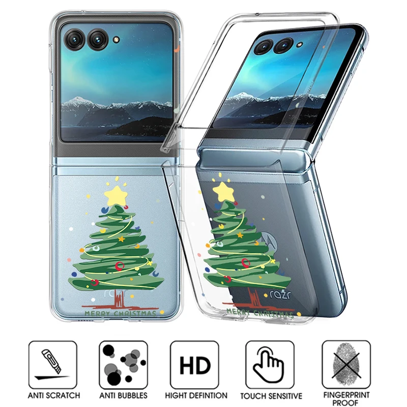 Weihnachtsbaum-klare Handyhülle für Motorola Razr 40 50 Ultra Razr 40 Razr50, stoßfeste Stoßstange, transparent, faltbar, harte PC-Abdeckung