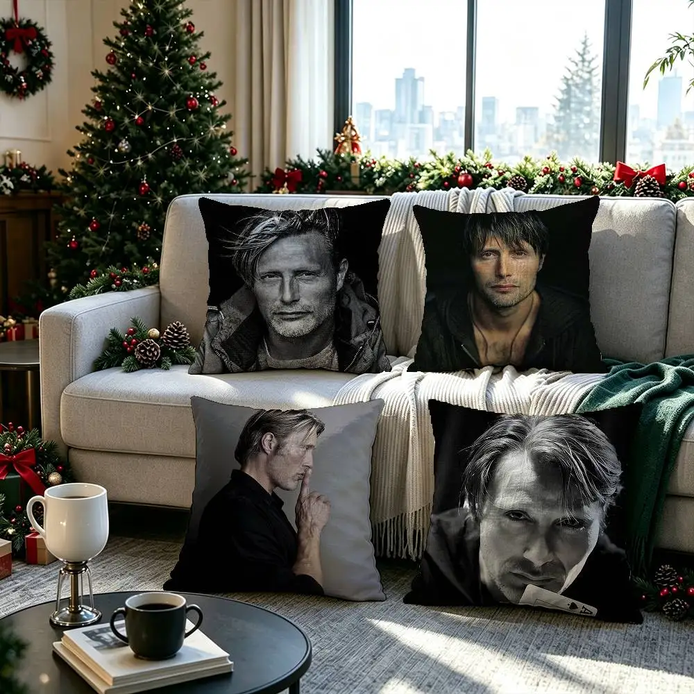 Mads Mikkelsen Hannibal Face  Pillow cover Soft Microfiber Pillowcase Home Sofa Decor Surprise Decorative printed.
